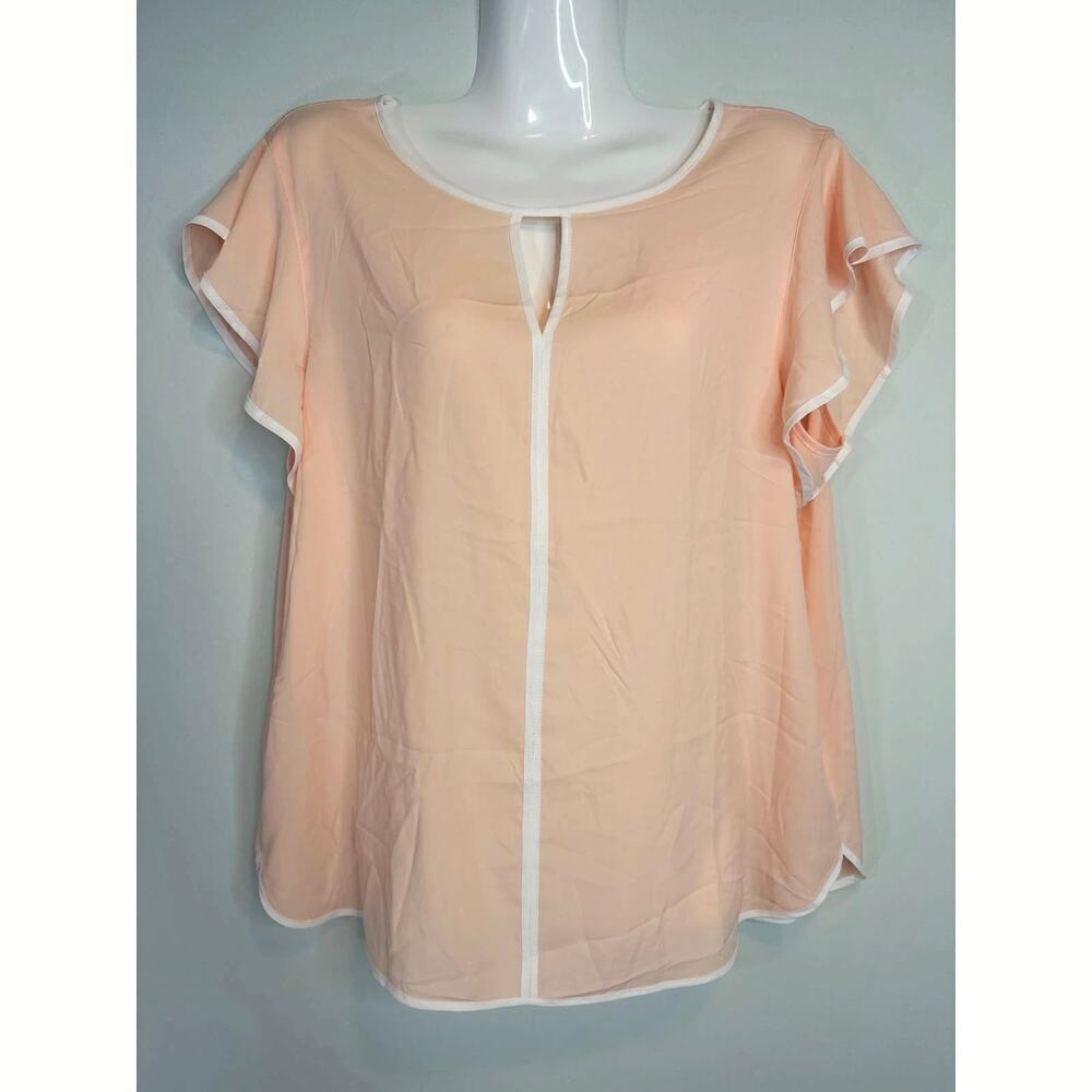Calvin Klein Peachy Pink Keyhole Neck Flutter Sleeve Pullover Blouse Size L